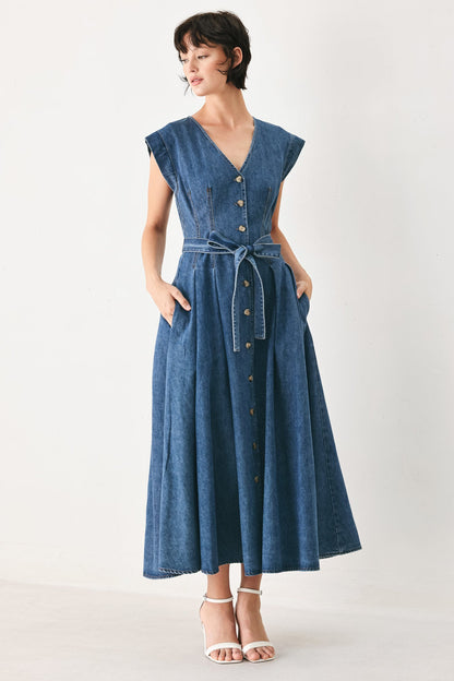 Daydream Denim Midi Dress in MEDIUM INDIGO view 2 - Daydream Denim Dress Gorman