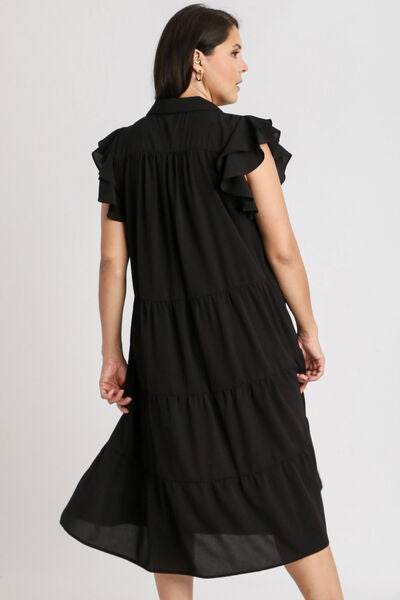 Umgee Johnny Collar Ruffle Cap Sleeve Tiered Dress Plus Size - us.meeeshop