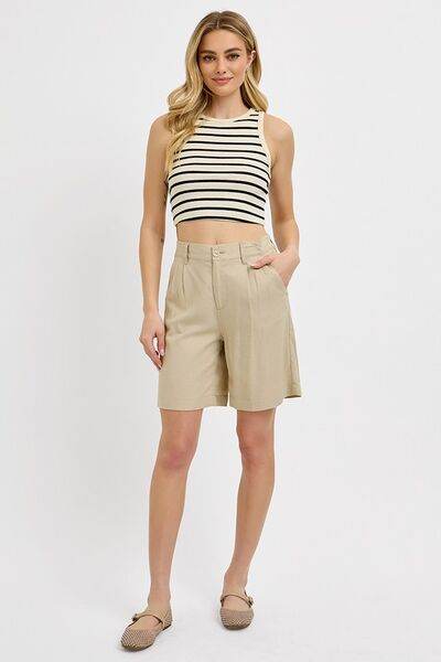 RISEN High Rise Pleated Front Shorts - us.meeeshop