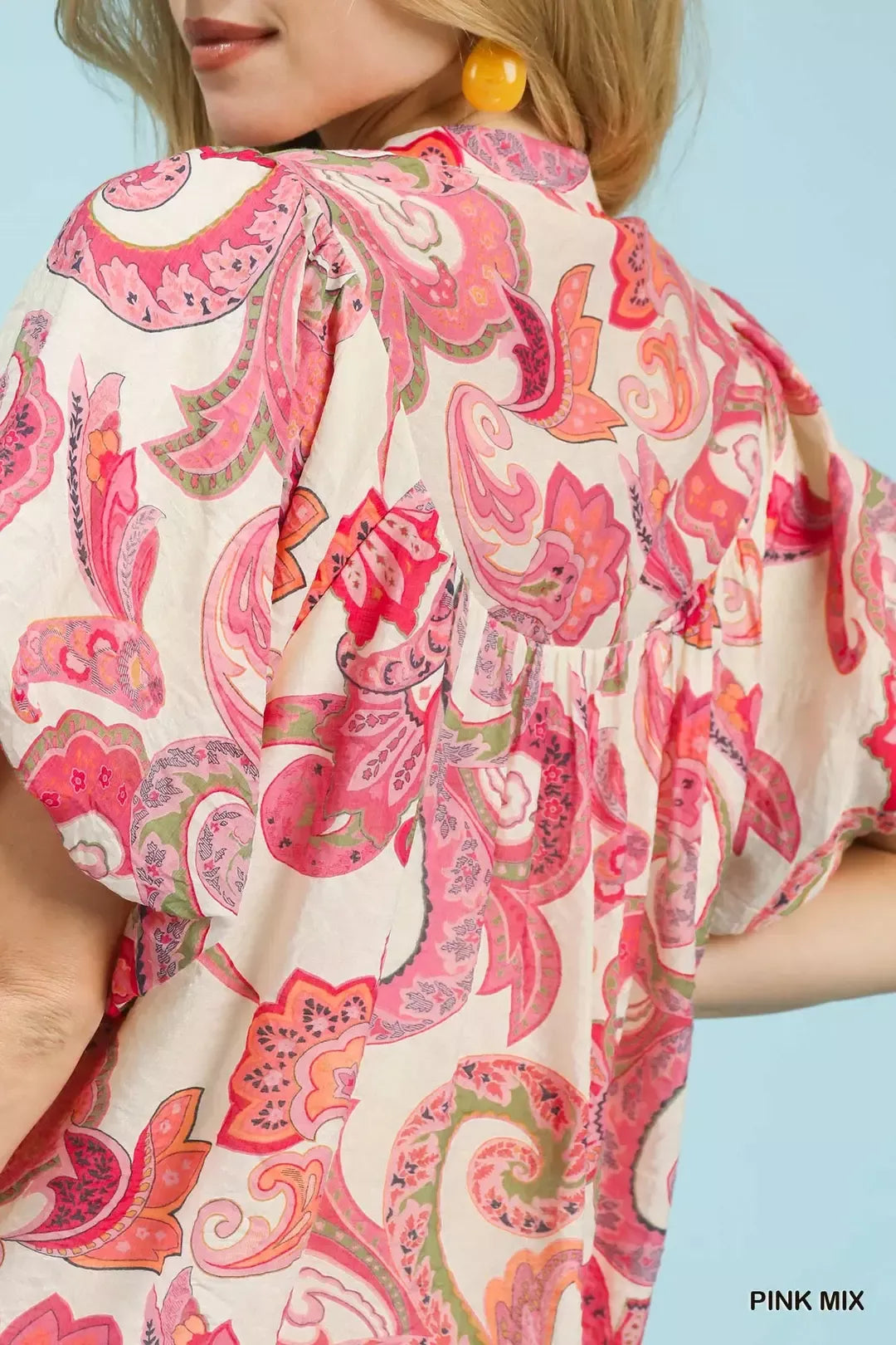 umgee mix paisley Umgee Mix Paisley Print Peasant Top with Tie Neck view 5 (top) - shop at us.meeeshop