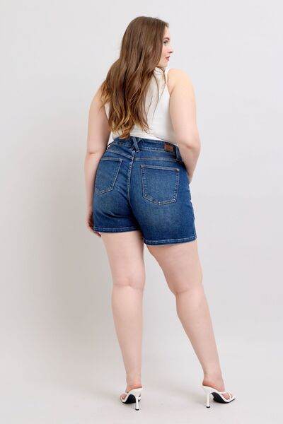 Judy Blue Double Button Waistband Denim Shorts Plus Size - us.meeeshop