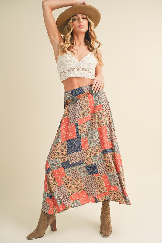 Aemi + Co Printed Maxi Skirt in Tan/Orange - us.meeeshop