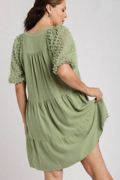 Umgee | Linen Tiered A-Line Split Neck Dress Plus Size - us.meeeshop