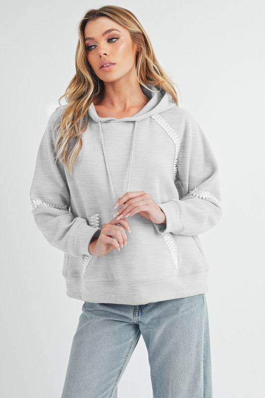 Aemi + Co Lace Detail Drawstring Hoodie with Kangaroo Pocket - us.meeeshop