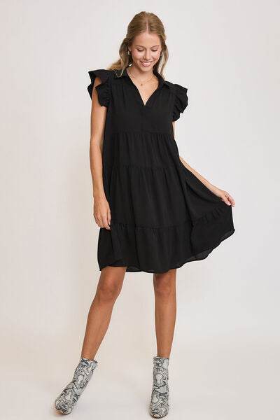 Umgee Johnny Collar Ruffle Cap Sleeve Tiered Dress Plus Size - us.meeeshop