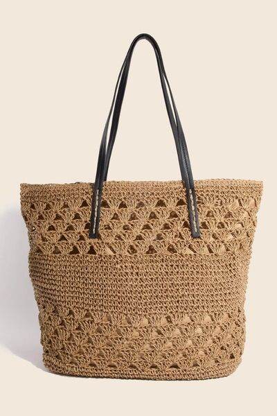 Fame Faux Leather Handle Knitted Tote Bag - us.meeeshop