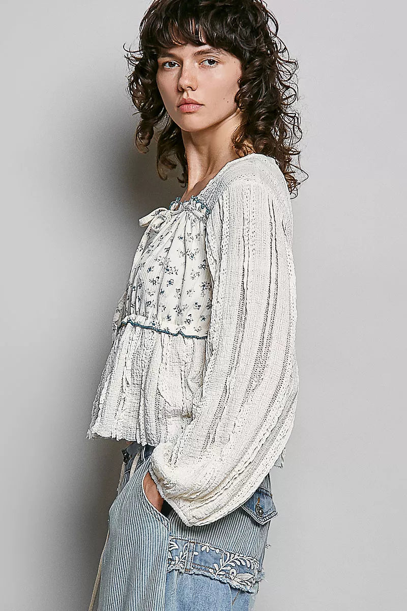 pol square neck Pol Square Neck Lace Long Balloon Sleeve Top view 3 (top) - shop at us.meeeshop
