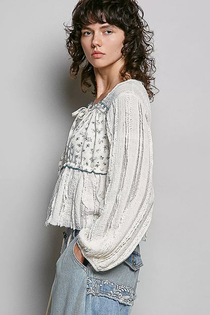 pol square neck Pol Square Neck Lace Long Balloon Sleeve Top view 3 (top) - shop at us.meeeshop