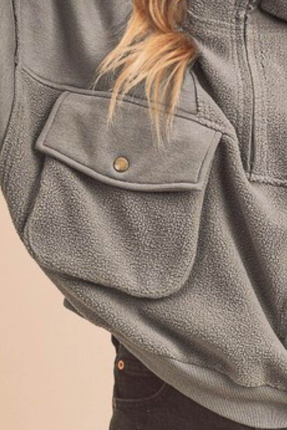 Aemi + Co Exposed Seam Half Zip Sweatshirt with Pockets - us.meeeshop