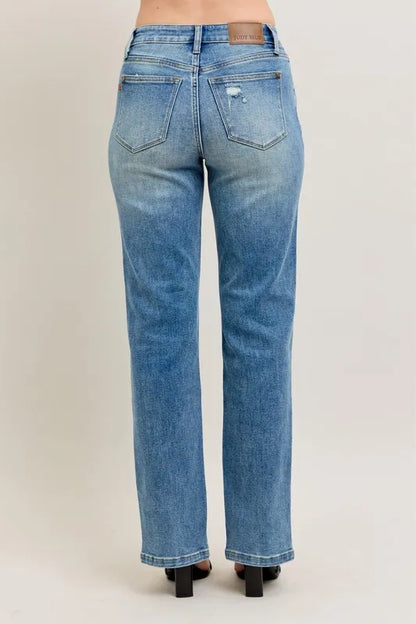 judy blue full Judy Blue Full Size High Waist Vintage Wash Front Seam & Slit Straight plus Size view 6 (piece) - shop at us.m