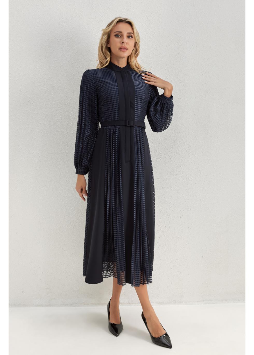 Deep Navy Bloom Midi Dress in L view 4 - Deep Navy Dress Shirt
