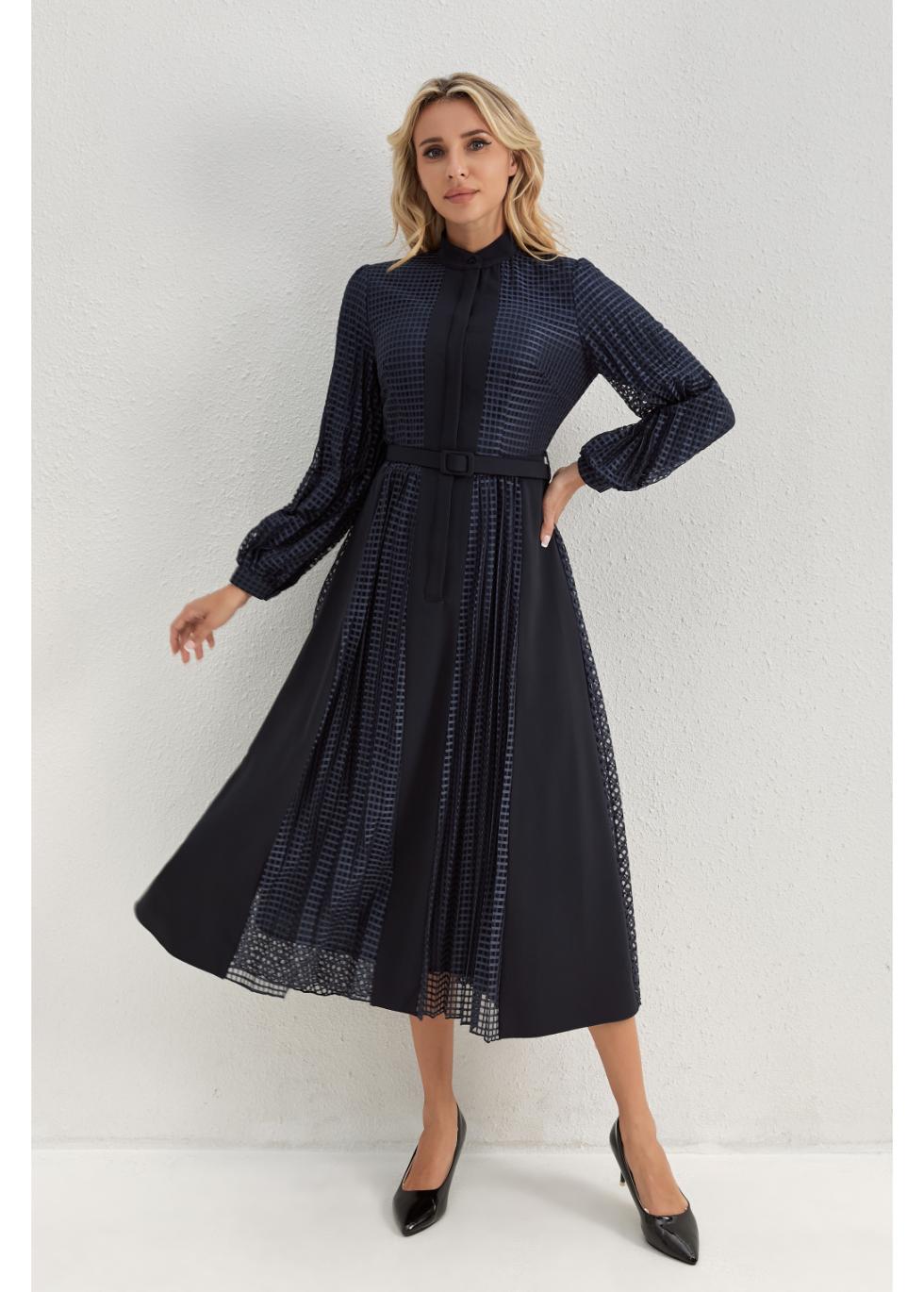 Deep Navy Bloom Midi Dress in M view 3 - Deep Navy Dress Shirt