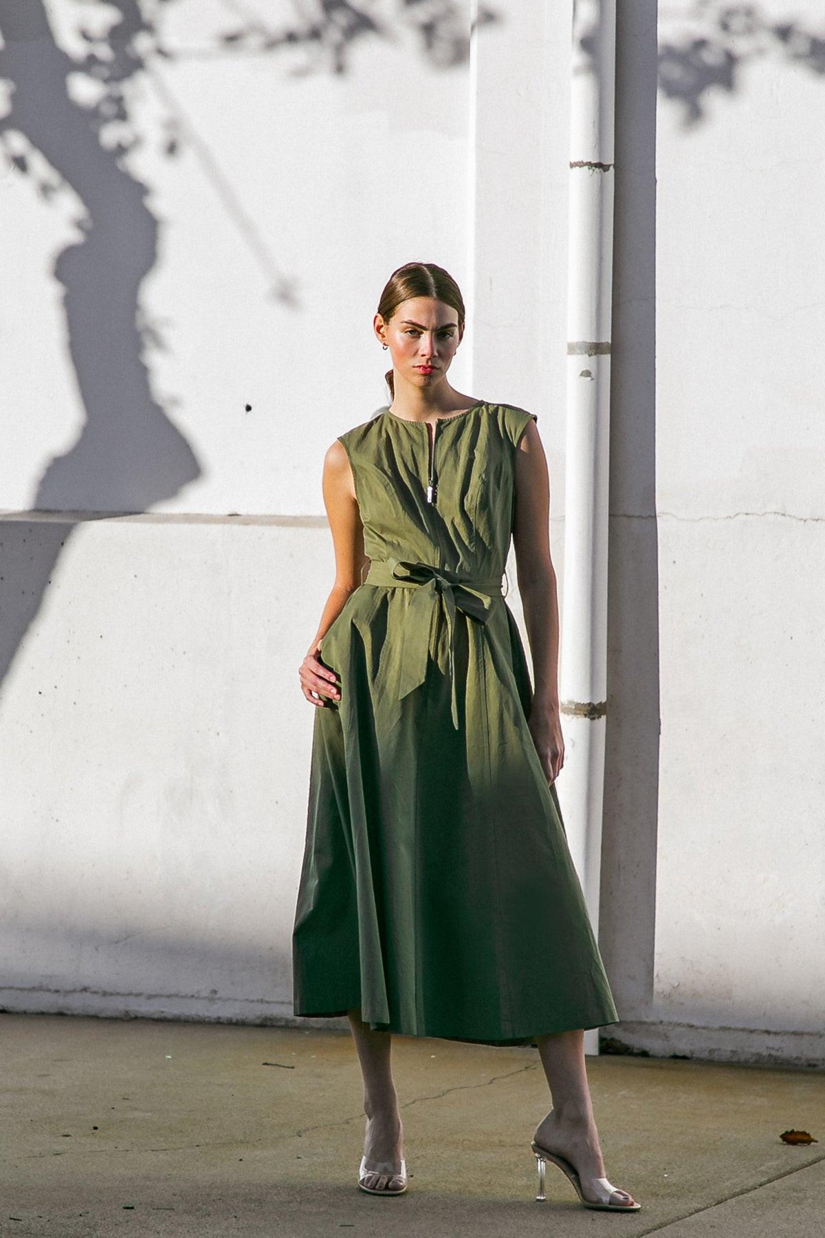 Delicate Dreams Woven Midi Dress in OLIVE view 4