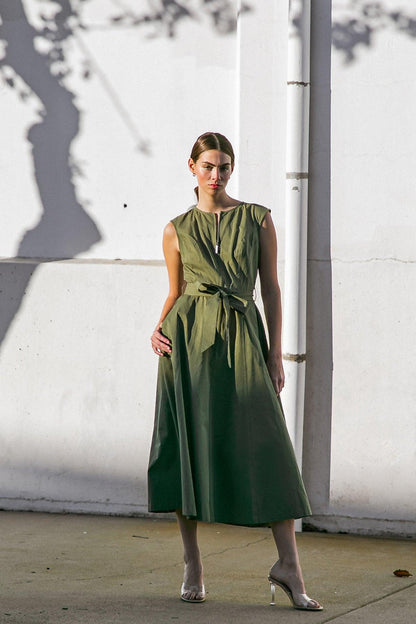 Delicate Dreams Woven Midi Dress in OLIVE view 4