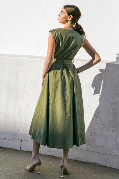 Delicate Dreams Woven Midi Dress in OLIVE view 6