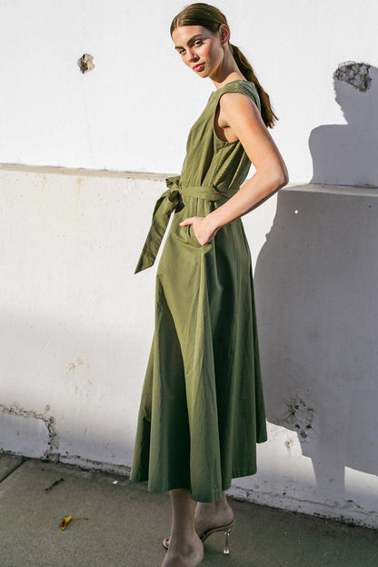 Delicate Dreams Woven Midi Dress in TAUPE view 7