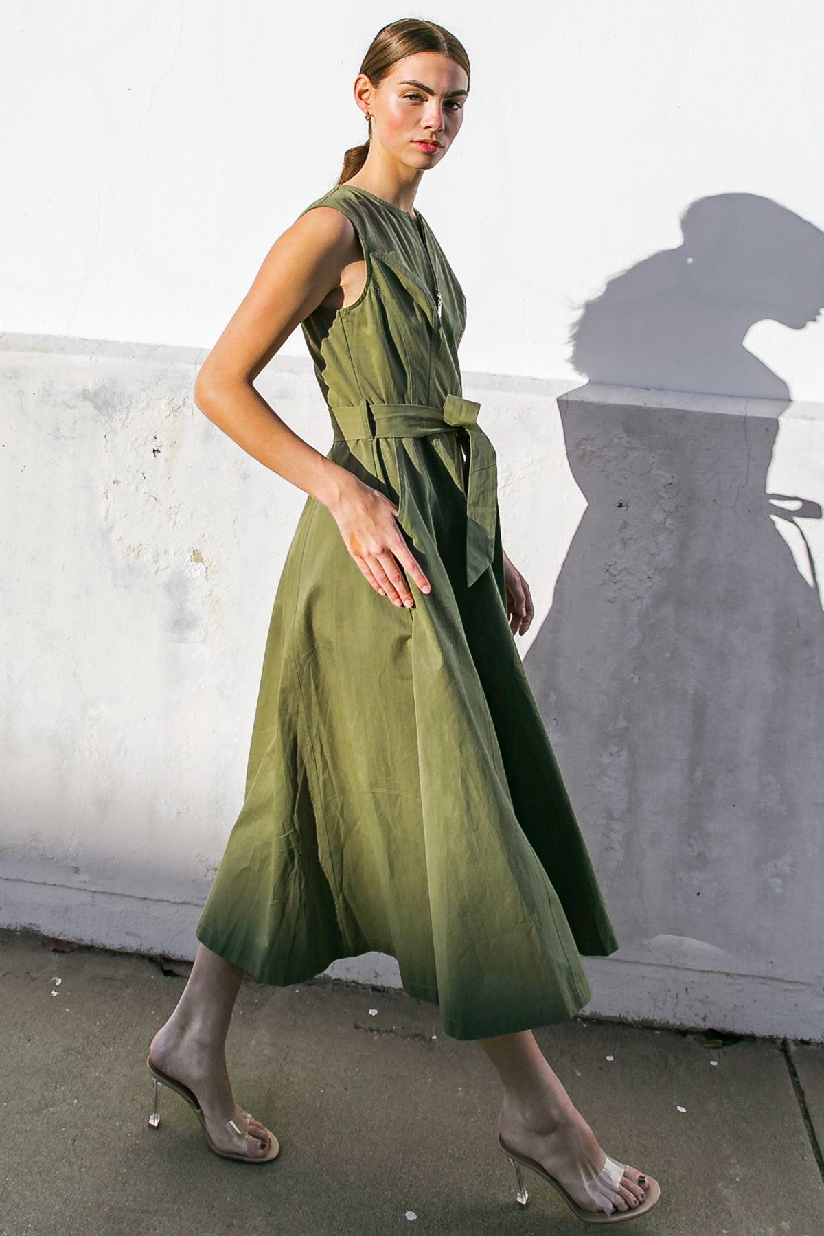 Delicate Dreams Woven Midi Dress in TAUPE view 8