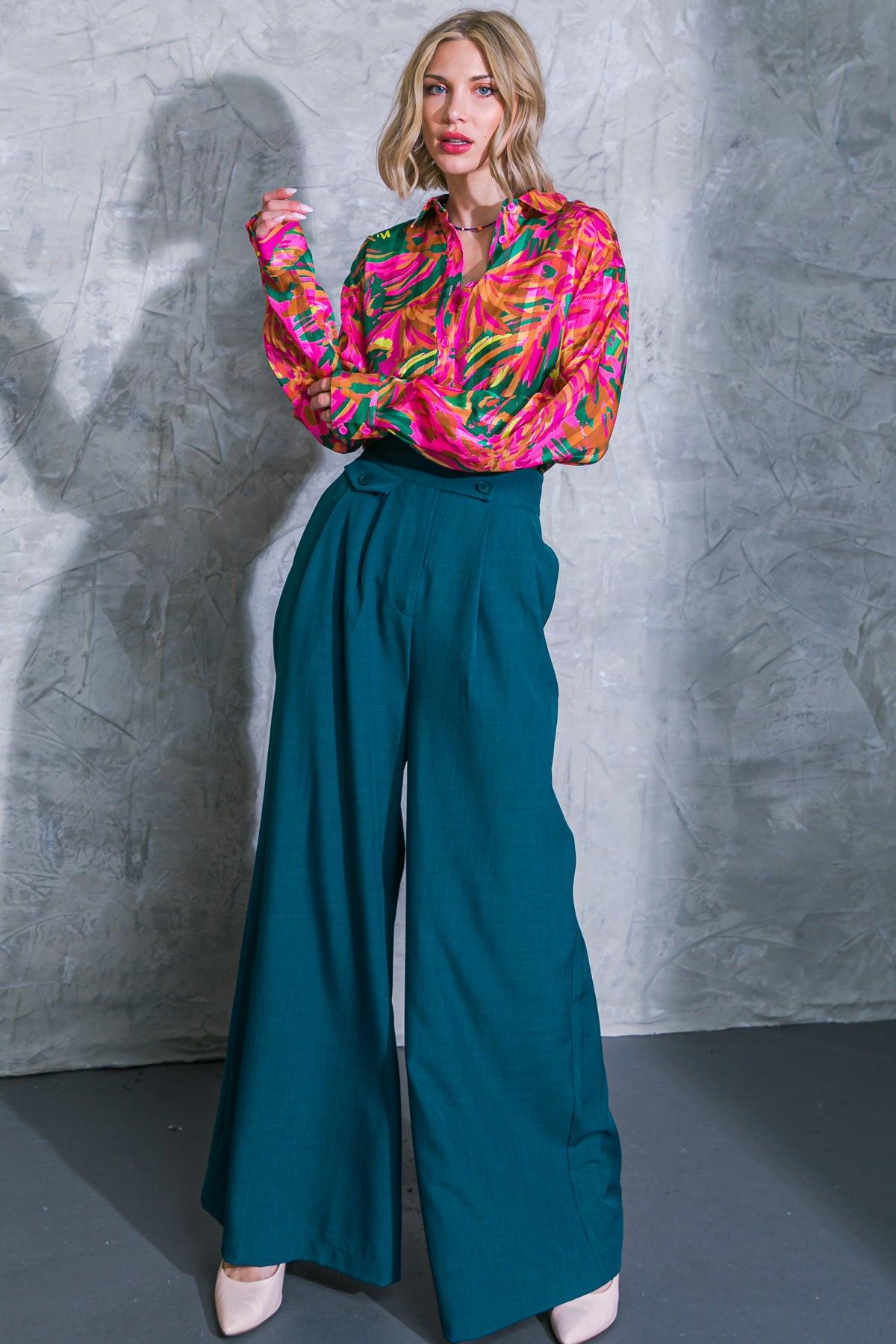 Delicate Feelings Woven Pants in TEAL view 2 (bottom)