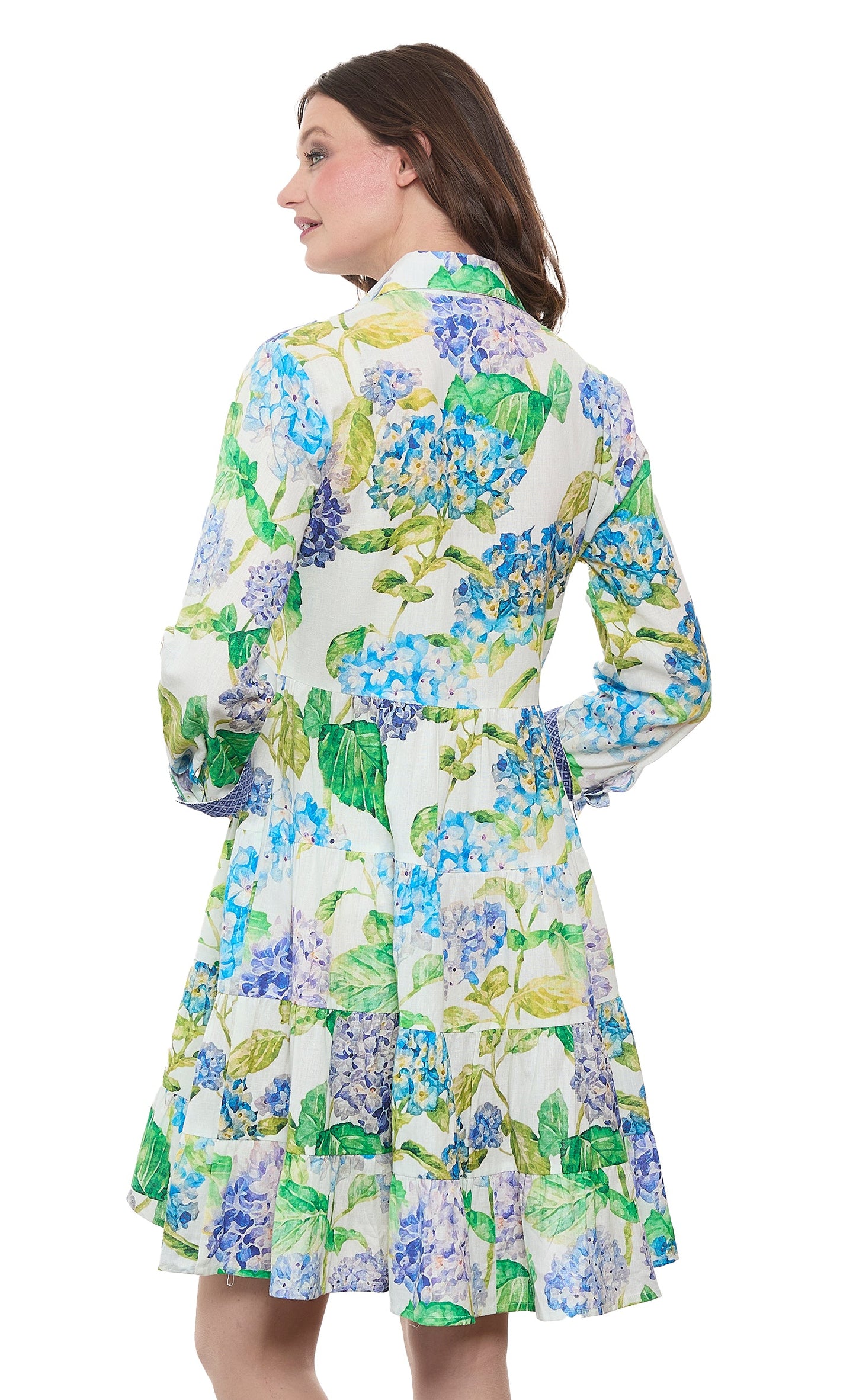 Delray Dress Linen Cotton Hydrangeas Print in M view 3 - Print Dress