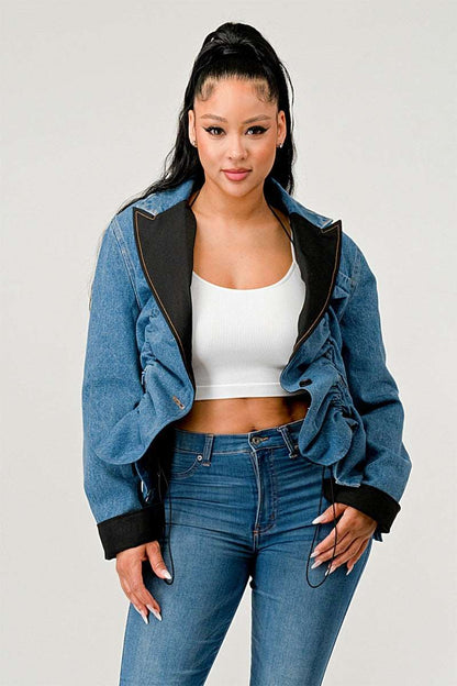 Denim Cinch Contrast Jacket in Large view 3 - Denim Cinch Jacket In Brown (bottom)