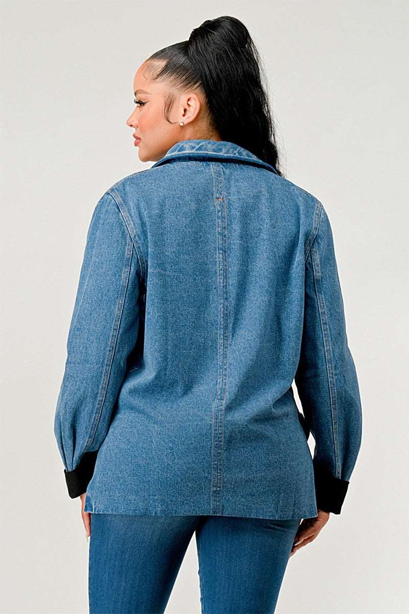 Denim Cinch Contrast Jacket view 10 - Denim Cinch Jacket In Brown (bottom)