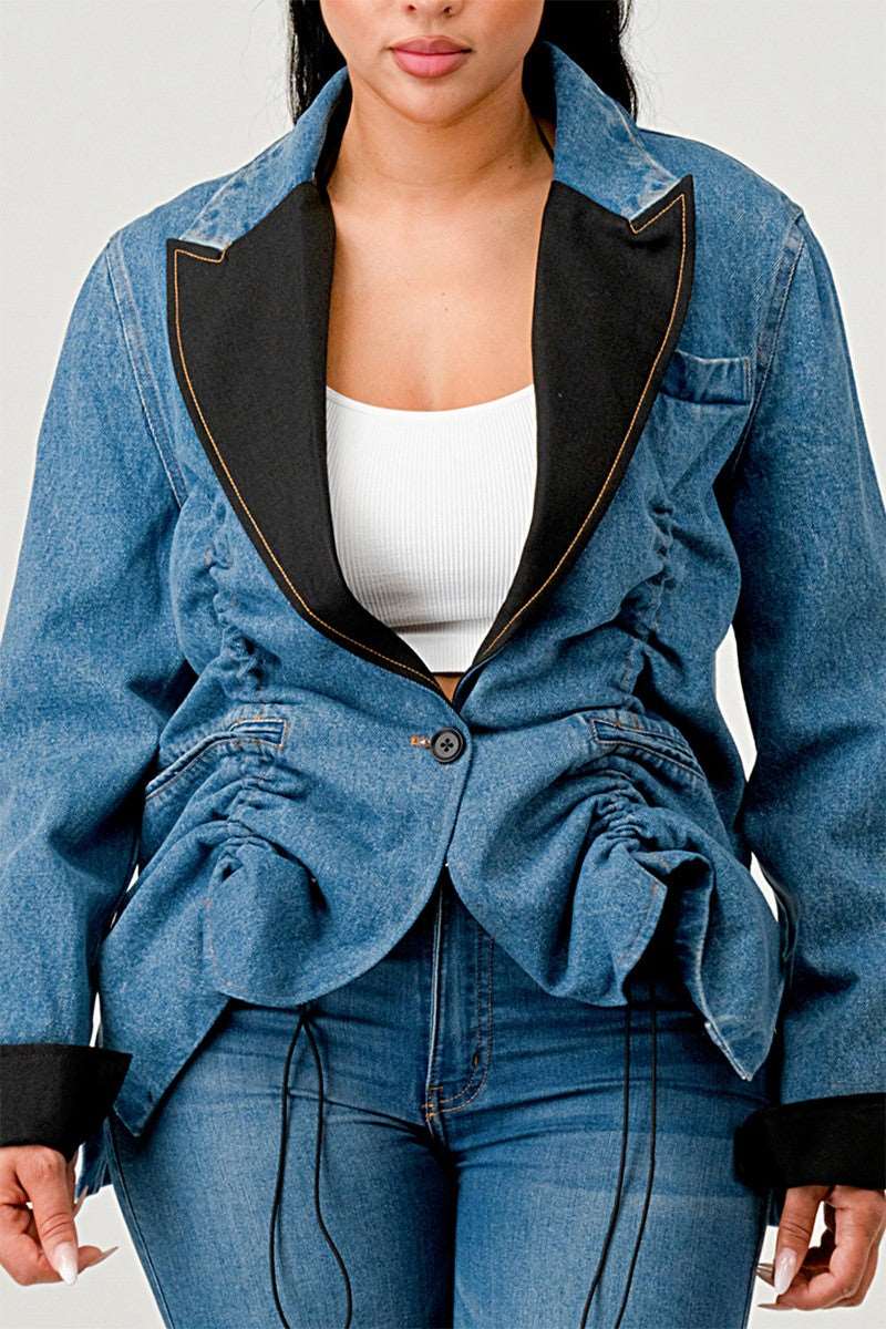 Denim Cinch Contrast Jacket view 4 - Denim Cinch Jacket In Brown (bottom)