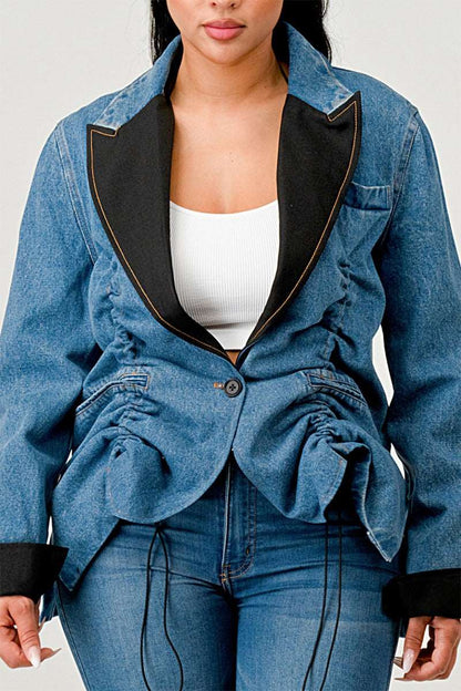 Denim Cinch Contrast Jacket view 4 - Denim Cinch Jacket In Brown (bottom)