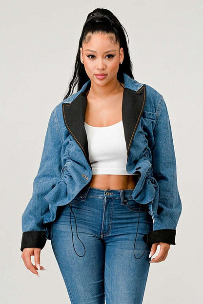 Denim Cinch Contrast Jacket view 5 - Denim Cinch Jacket In Brown (bottom)