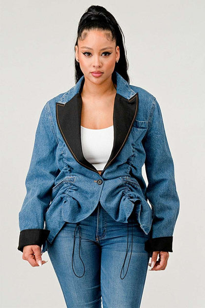 Denim Cinch Contrast Jacket view 6 - Denim Cinch Jacket In Brown (bottom)