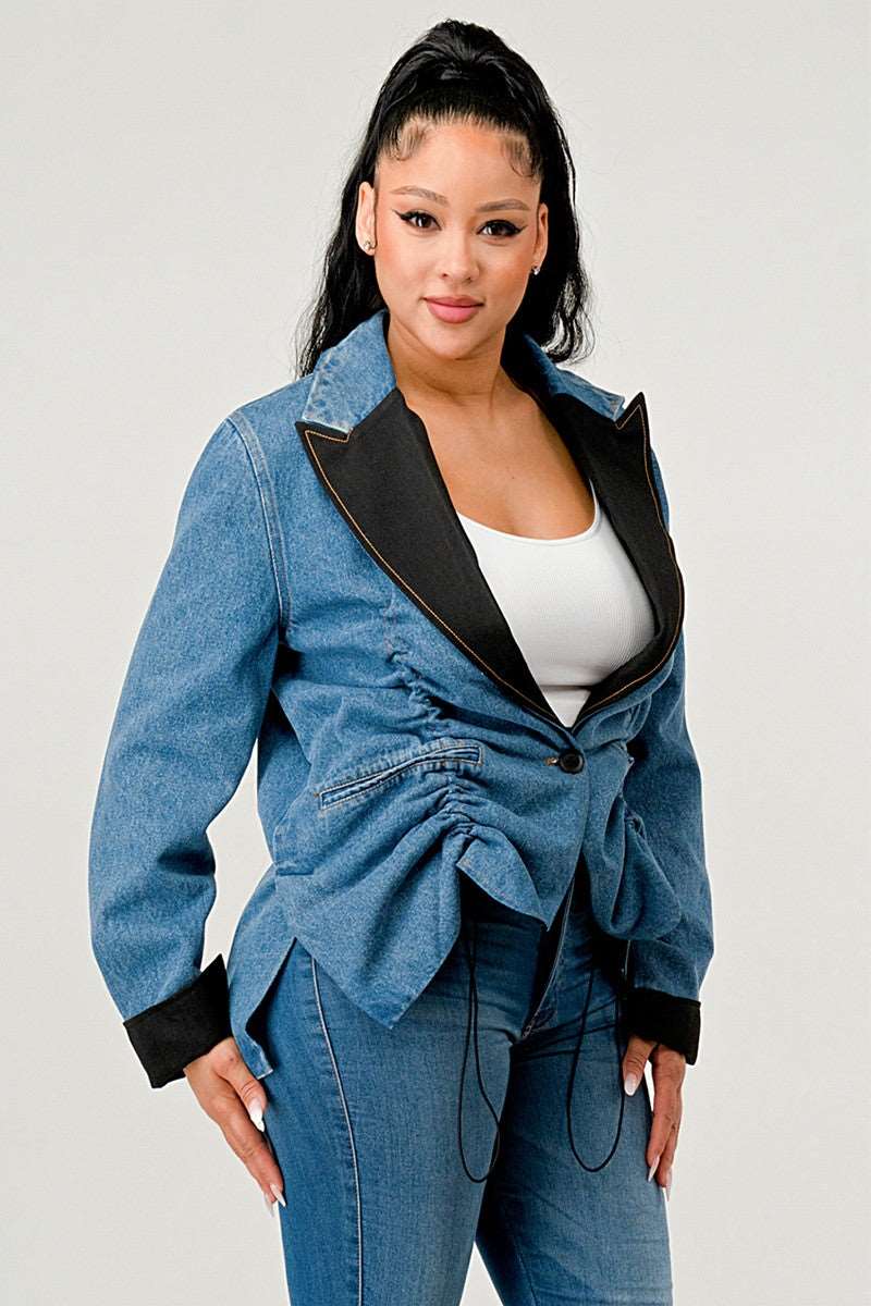 Denim Cinch Contrast Jacket view 7 - Denim Cinch Jacket In Brown (bottom)