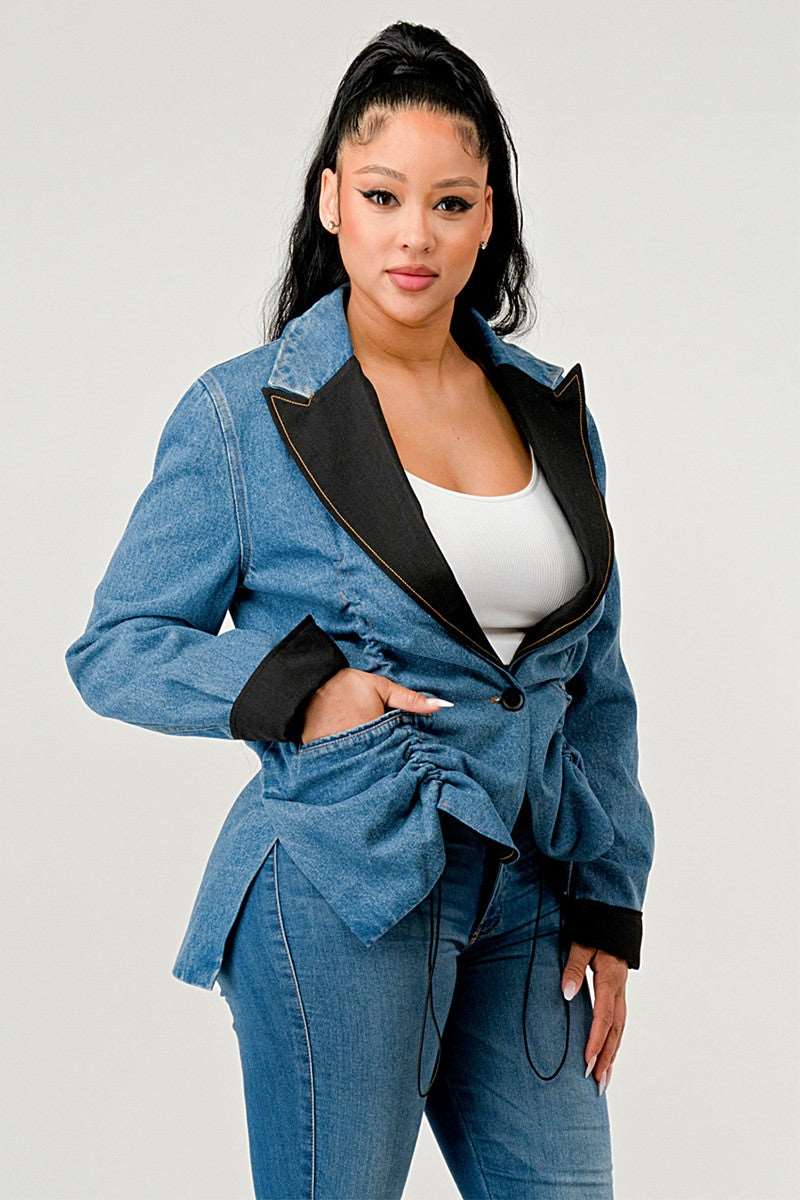 Denim Cinch Contrast Jacket view 8 - Denim Cinch Jacket In Brown (bottom)