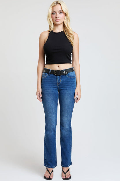 Women's Mid Rise Belted Bootcut Jeans in M Medium Blue - Mid Women'S Jeans (bottom)