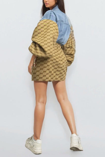 Denim & Monogram Puff Sleeve Two-piece Set in L view 3 - Monogram Denim Set (bottom)