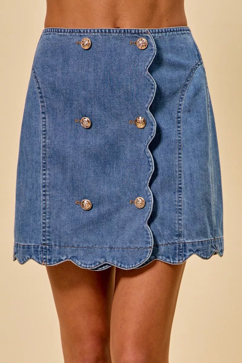 denim scalloped buttoned So Me Denim Scalloped Buttoned Front Skirt Denim (skirt) - shop at us.meeeshop