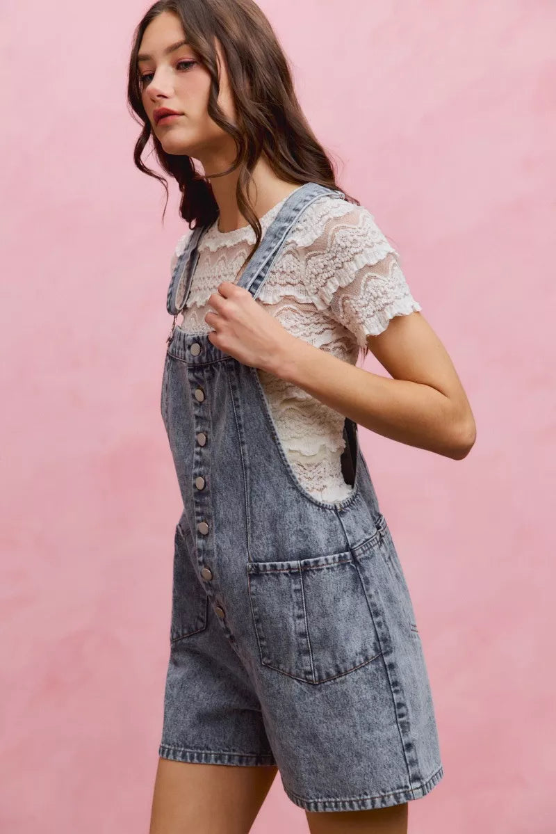So Me Denim Washed on Front with Adjustable Strap Romper LT DENIM view 2 (one-piece) - denim washed jum - shop at us.meeeshop