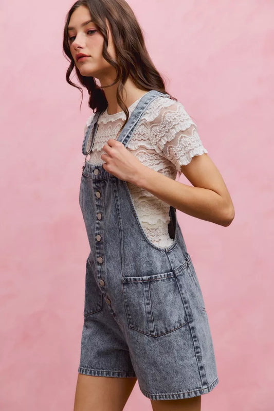 denim washed front So Me Denim Washed on Front with Adjustable Strap Romper view 2 (one-piece) - shop at us.meeeshop
