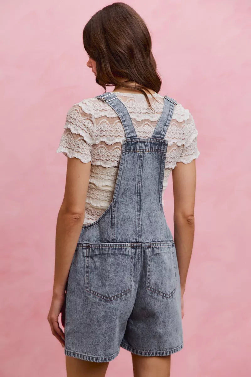 So Me Denim Washed on Front with Adjustable Strap Romper LT DENIM view 3 (one-piece) - denim washed jum - shop at us.meeeshop