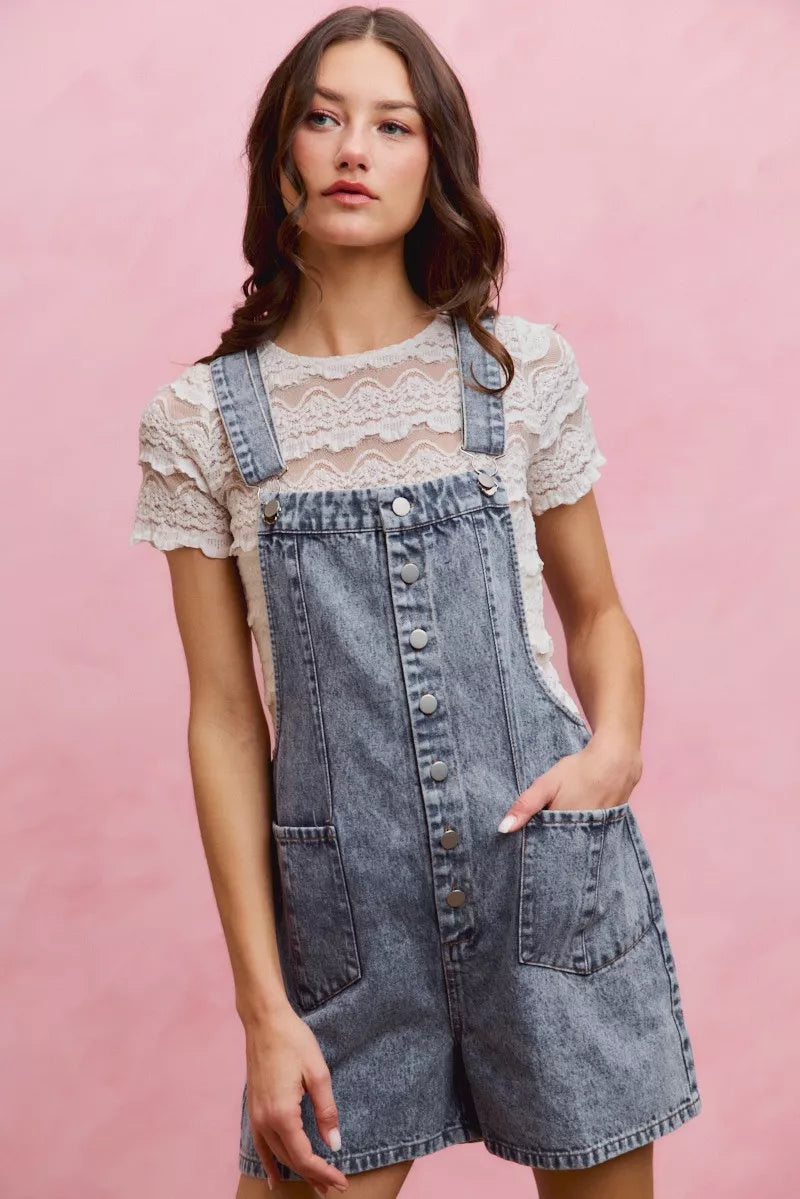 So Me Denim Washed on Front with Adjustable Strap Romper LT DENIM view 4 (one-piece) - denim washed jum - shop at us.meeeshop