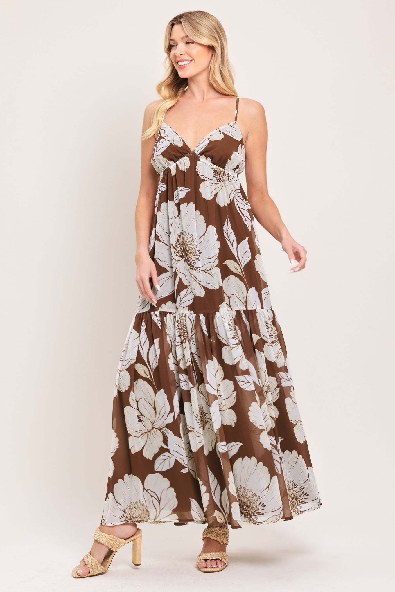 Desert Bloom Woven Maxi Dress in BROWN - Desert Flower Dress