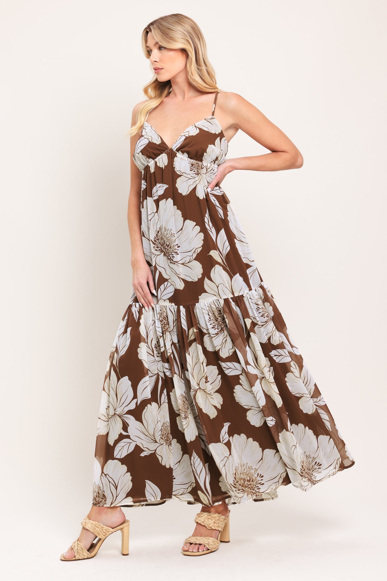 Desert Bloom Woven Maxi Dress in BROWN view 4 - Desert Flower Dress