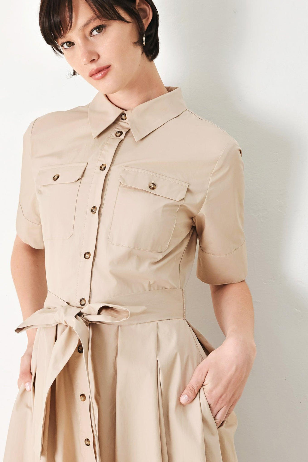 Desert Icon Woven Midi Shirt Dress BROWN view 5 (dress) - desert icon, desert icon logo, desert icon pa - shop at us.meeeshop