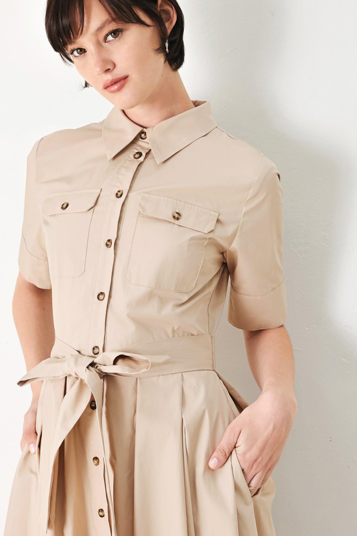 Desert Icon Woven Midi Shirt Dress in BROWN view 5