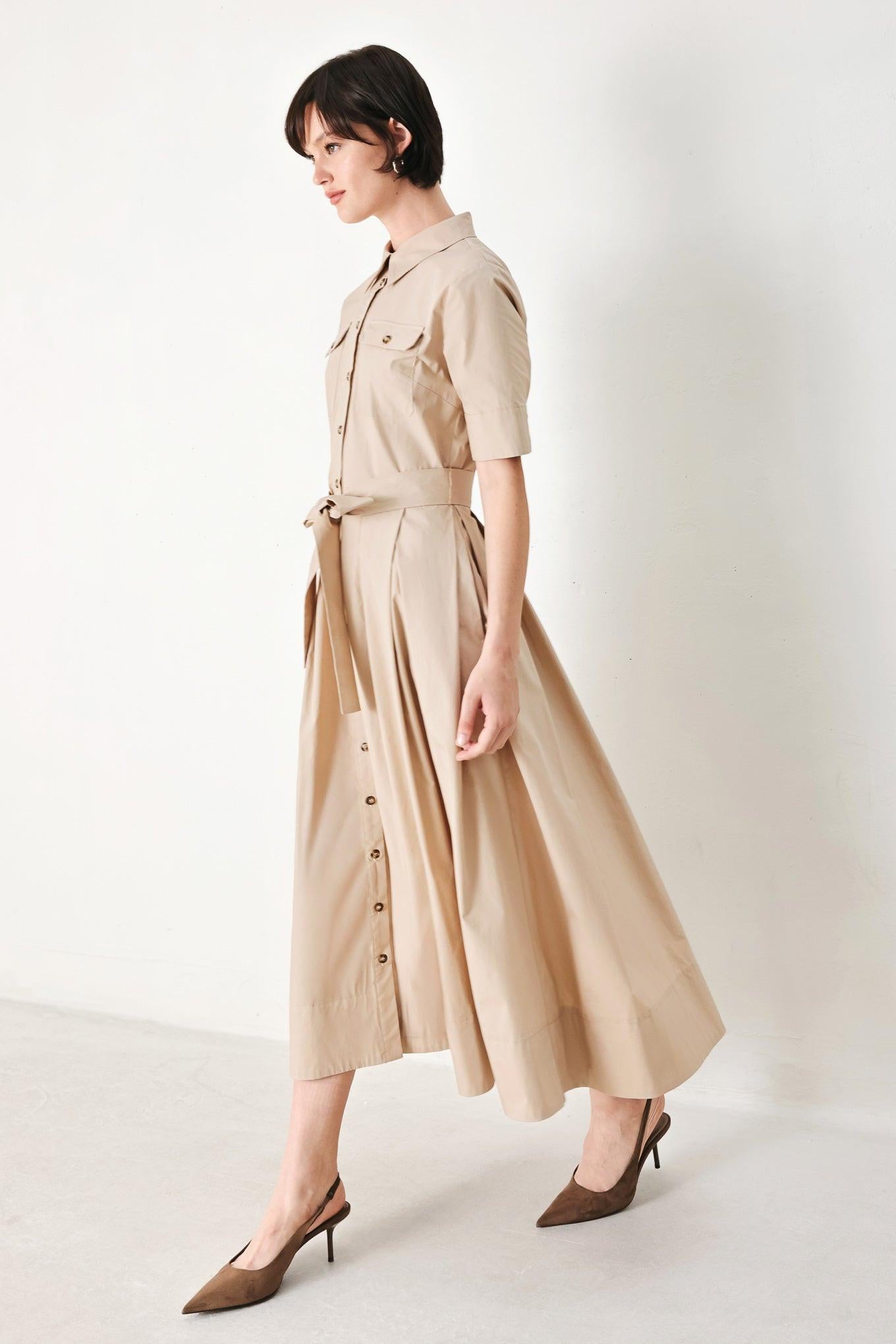 Desert Icon Woven Midi Shirt Dress in BROWN view 6