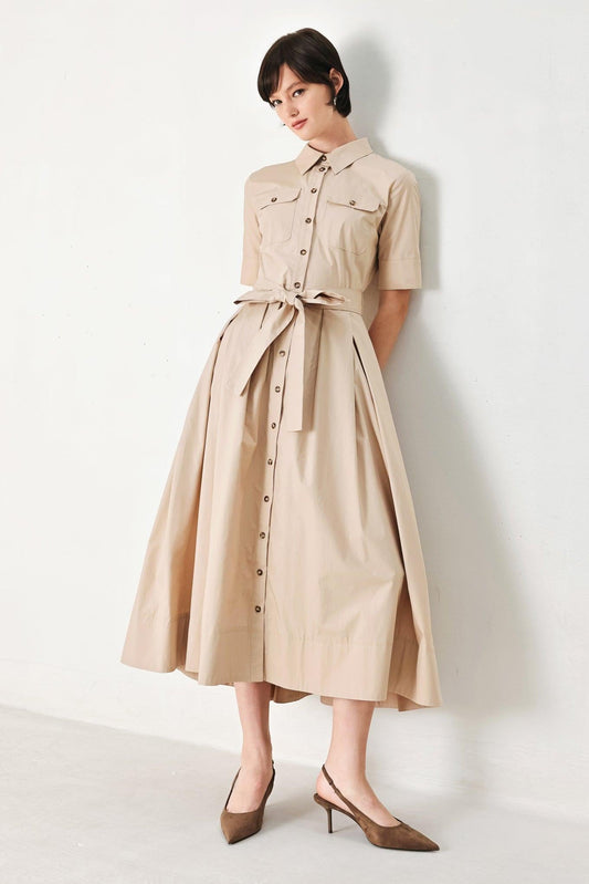 Desert Icon Woven Midi Shirt Dress in NEUTRAL