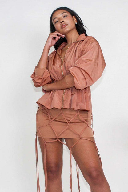 Desert Rose: Cinched Waist Windbreaker and Tassel Skirt Set view 6 - Desert Flower Skirt