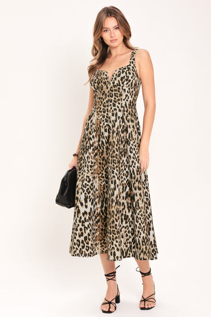 Desert Rose Leopard Woven Midi Dress in LEOPARD - Desert Rose Dress For Wedding