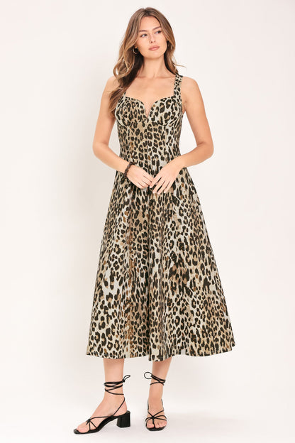 Desert Rose Leopard Woven Midi Dress in LEOPARD view 3 - Desert Rose Dress For Wedding