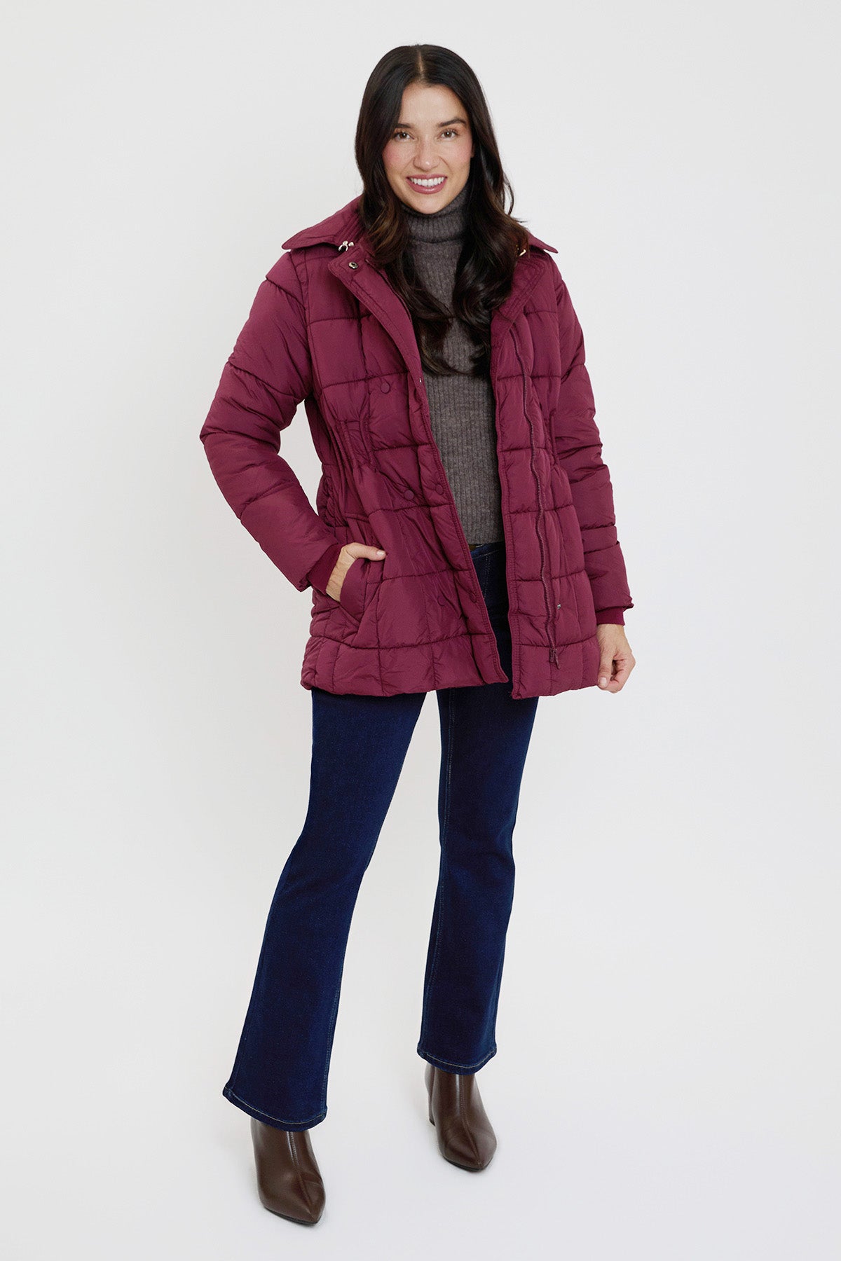 Detailed Snap Puffer Jacket in Beige view 6 - Full Snap Jacket (layer)