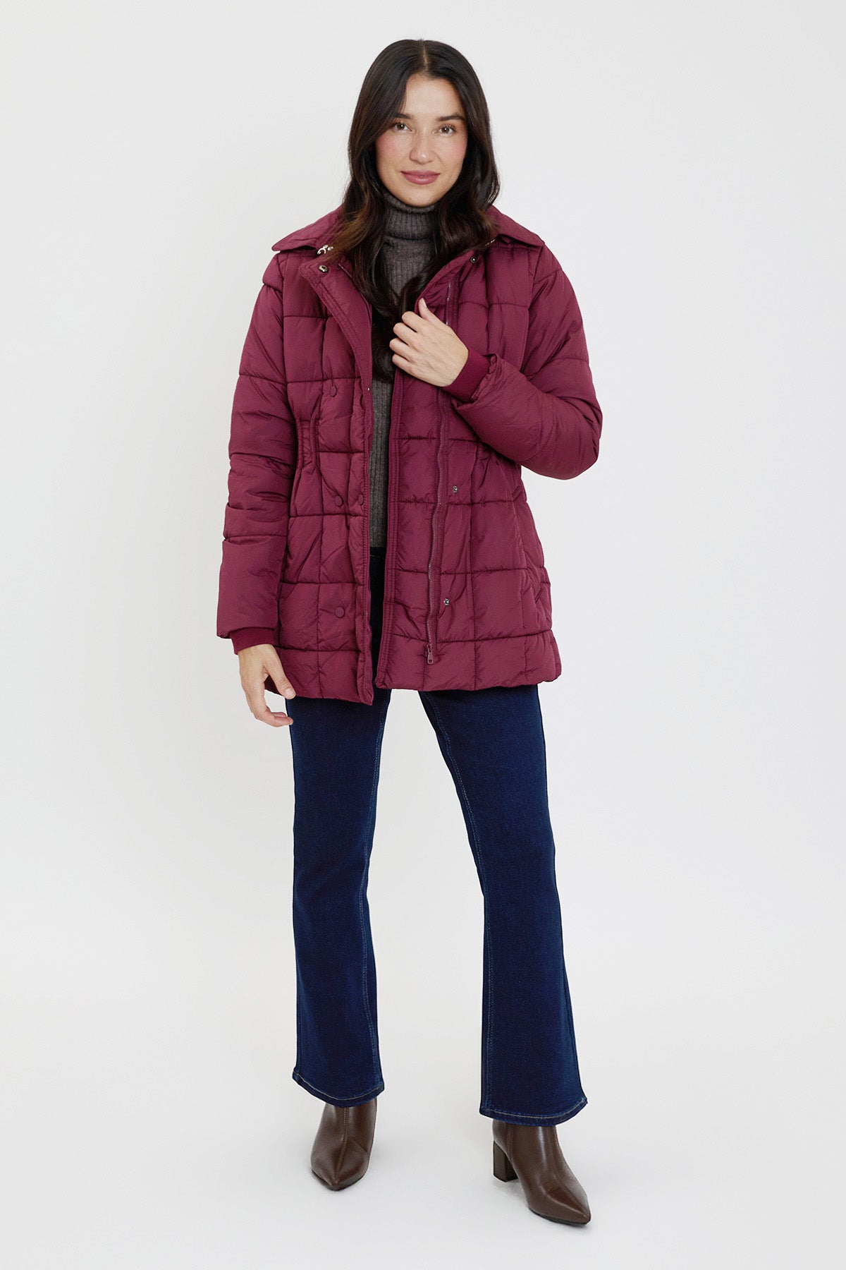 Detailed Snap Puffer Jacket in Beige view 8 - Full Snap Jacket (layer)