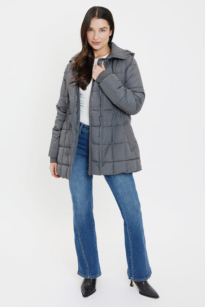 Detailed Snap Puffer Jacket in Black view 18 - Full Snap Jacket (layer)